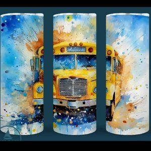 School Bus SS Skinny Tumbler -Assorted Designs Hot / Cold w -lid - Choose design
